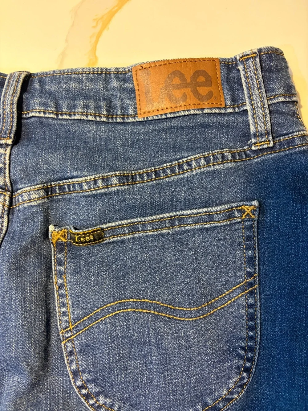 Lee Women’s Denim Skort Blue Stretch Jean Skirt with Built-In Shorts Size L